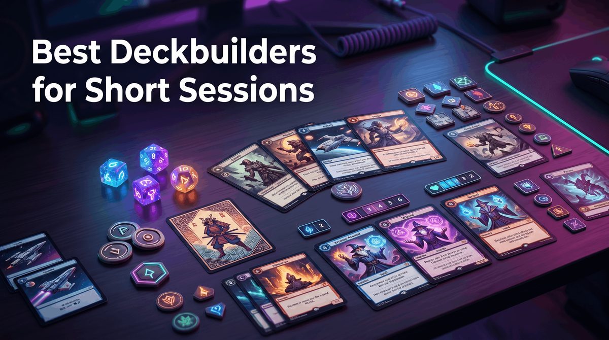 Compact card battler setup for quick roguelike deckbuilding sessions