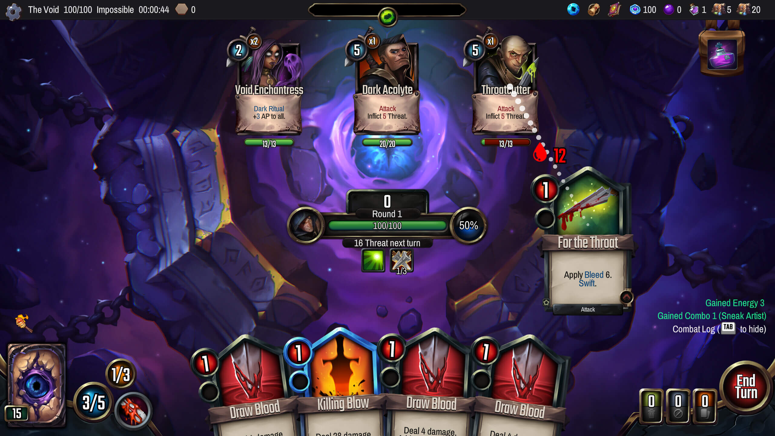 Vault of the Void battle showing cards, enemies, and combo-focused combat